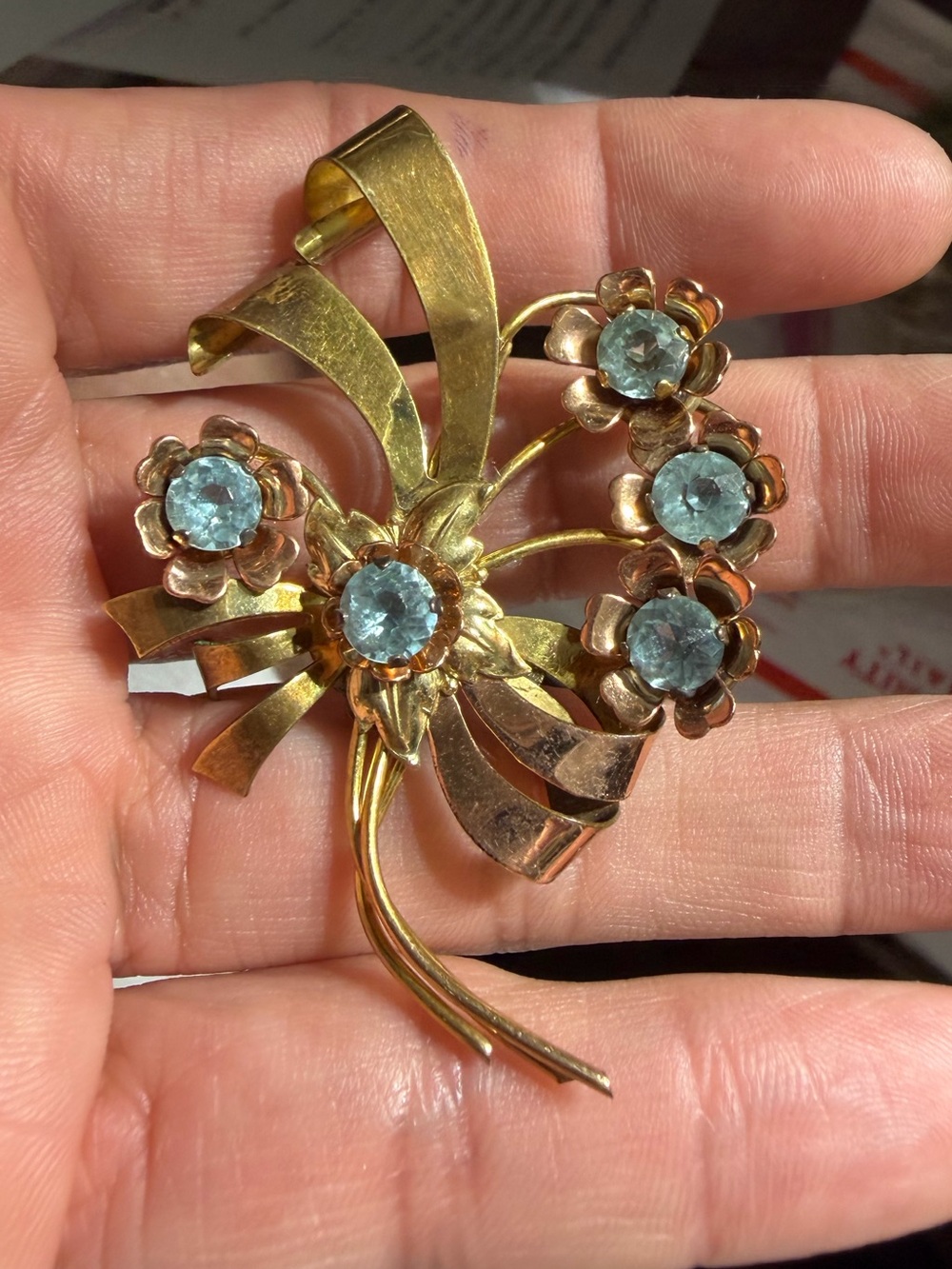 Vintage Harry Iskin Gold Tone Floral Rhinestone Brooch